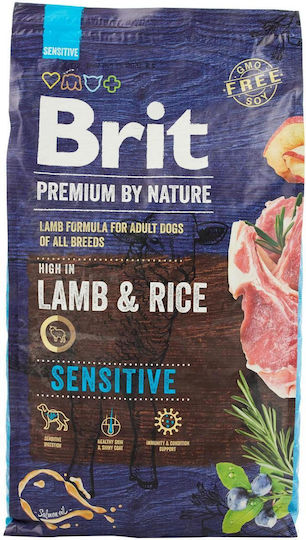 Brit Premium by Nature Adult Sensitive 8kg Dry Food Gluten-Free for Adult Dogs with Lamb and Rice