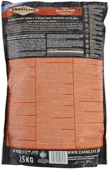 Carnilove Fresh Ostrich & Lamb 1.5kg Dry Food Grain-Free for Adult Small Breed Dogs with Lamb