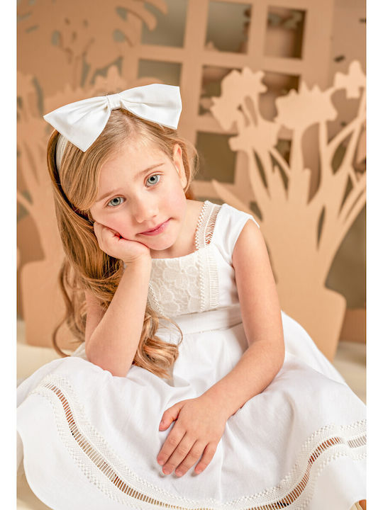 Baby Bloom Λευκό Φόρεμα Βάπτισης από Δαντέλα
