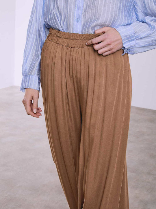 Celestino Pantaloni Largi Dama Monocromatici Loose Fit Maro