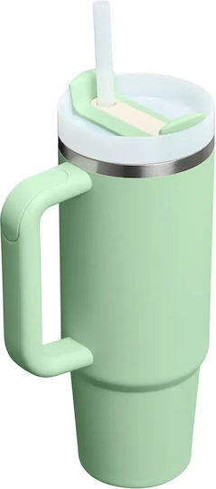 Stanley Quencher Handled Tumbler Thermos Bottle Stainless Steel BPA Free 890ml Pistachio With Straw And Handle