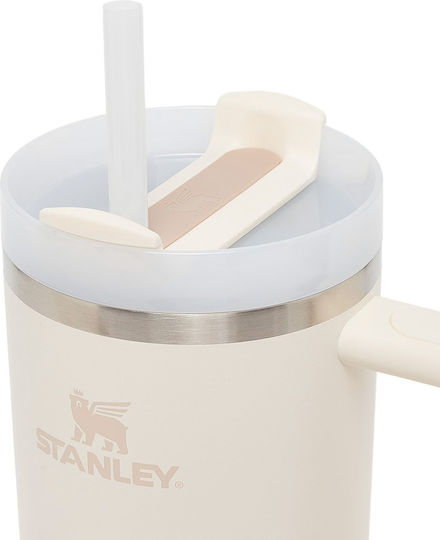 Stanley Quencher Чаша С Дръжка Термос Неръждаема Стомана Без BPA 1.18л Бежов Сламка И Дръжка