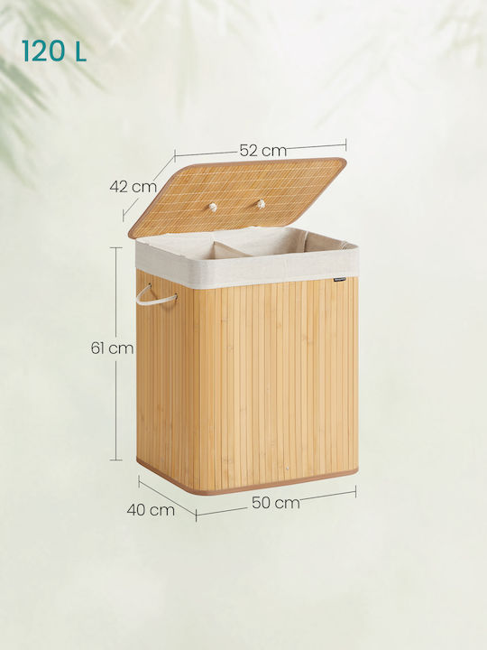 Songmics Set Laundry Baskets Bamboo 120l with Lid 50x40x61cm White