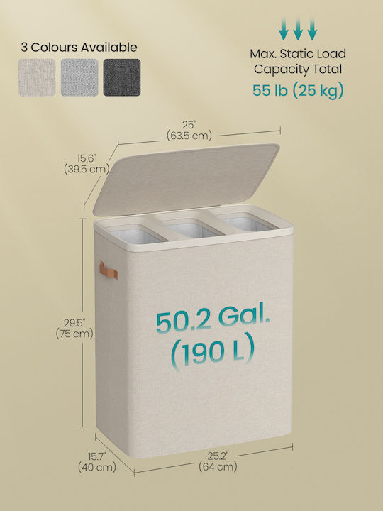 Songmics Wäschekorb Stoff 190lt mit Deckel 64x40x75cm Braun