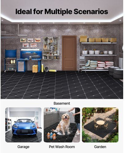 Vevor Set Plastic Floor with 50 Tiles 1.5mm L31xW31cm Black