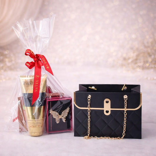 Tenderness Gift Set Butterfly Martisor Brooch Eveline Arganandvanilla Hand Cream Ritter Sport Cacao Mousse Chocolate Metal Box Soap Roses Teddy Bear Plus In Elegant Handbag-style Bag Red