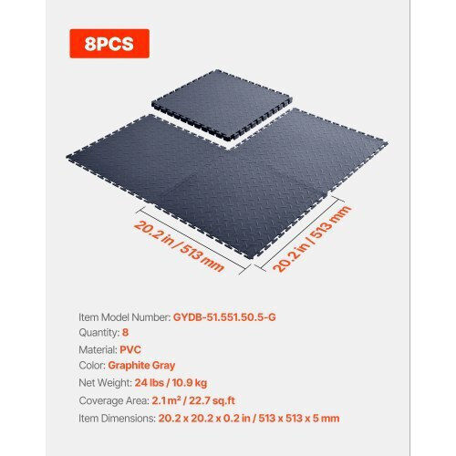 Vevor PVC Garden Floor Tile 51.3x51.3cm 8 Pieces