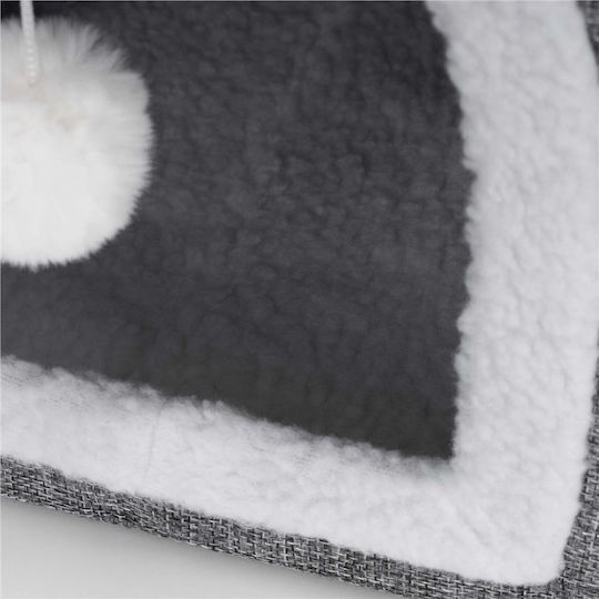 Platformă Căsuță pentru Pisici cu Jucărie Suspendată Structură din Lemn Husă din Material Textil 42x41x34 Cm Gri