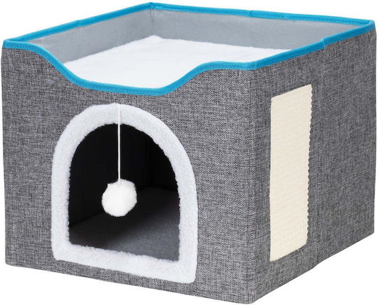 Platformă Căsuță pentru Pisici cu Jucărie Suspendată Structură din Lemn Husă din Material Textil 42x41x34 Cm Gri