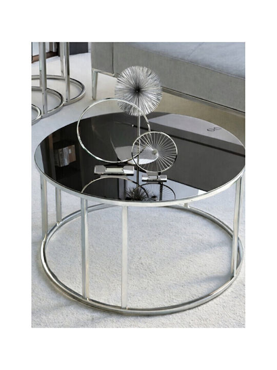 Stewehome Masă De Cafea Modernă Cu Oglindă Fumurie Și Picioare Metalice Argintii - Oglindă Fumurie 70x70x45cm