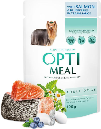 OptiMeal Wet Food Dogs in Pouches with Salmon, Blueberries, Vegetables and Fish Gluten-Free 100gr