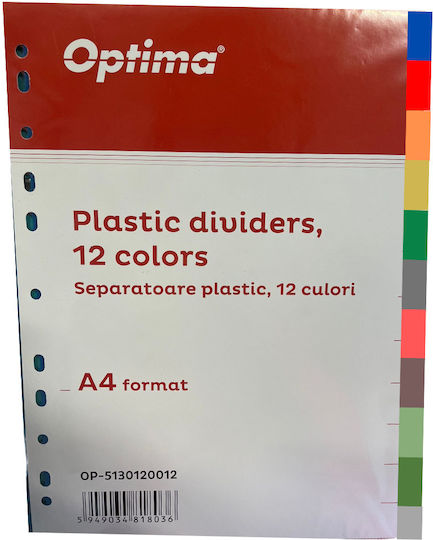 Optima Plastic Dividers Color A4 120 Microns 12 Colors Set Optima