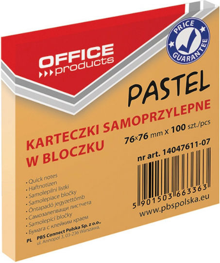 Αυτοκόλλητες Σημειώσεις Office Pastel Πορτοκαλί 76x76mm 100τμχ 14047611-07