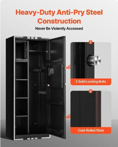 Vevor 4 Gun Safe Long Gun Cabinet Rifles Pistols Quick Access Rifle Safe 3 Ammo Slots 2 Adjustable Racks Large Digital Cabinet Key Password Lock Assembly Required