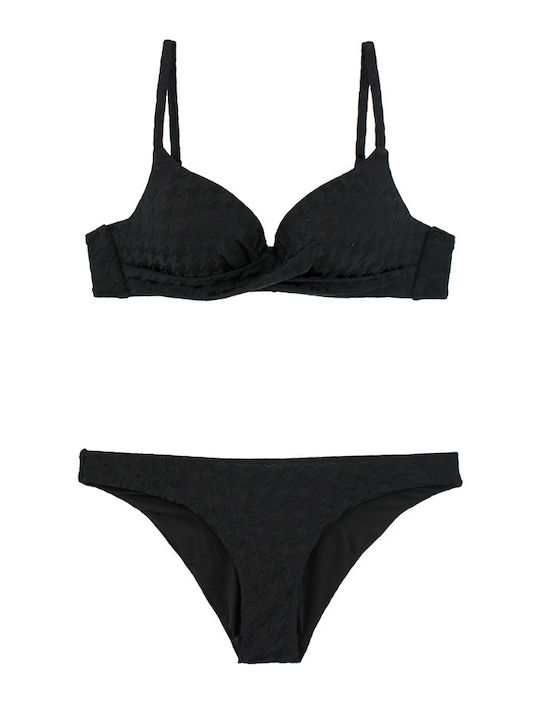Γυναικείο Μαγιό Bikini Push-up Μπανέλα Pied-de-poule Μαύρο Γυναικείο Μαγιό Bikini Push-up Μπανέλα Pied-de-poule Μαύρο