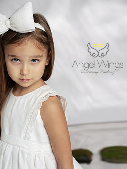 Angel Wings Λευκό Φόρεμα Βάπτισης