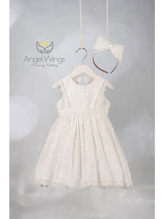Angel Wings Λευκό Φόρεμα Βάπτισης