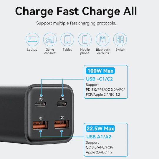 Vention Charging Stand with 2 USB-A Ports and 2 USB-C Ports 100W Power Delivery / Quick Charge 3.0 in White color (FBSWG-EU)