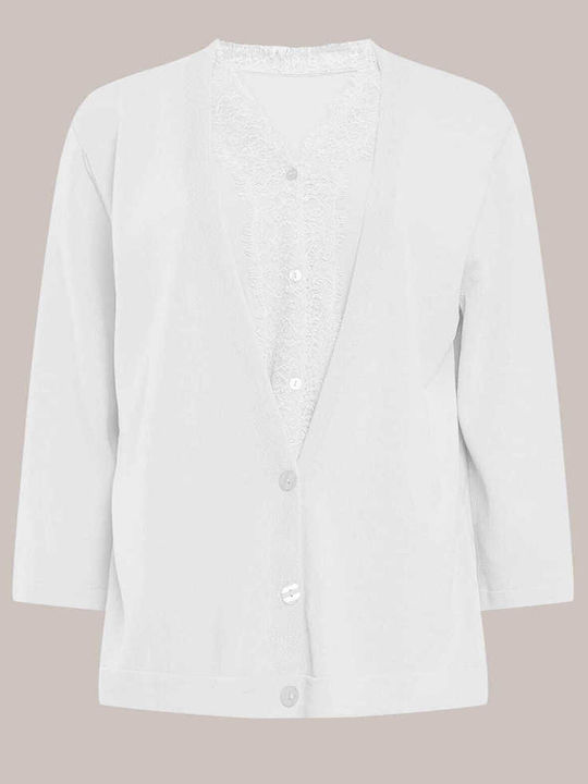 Celestino Women's Cardigan Lace Details White