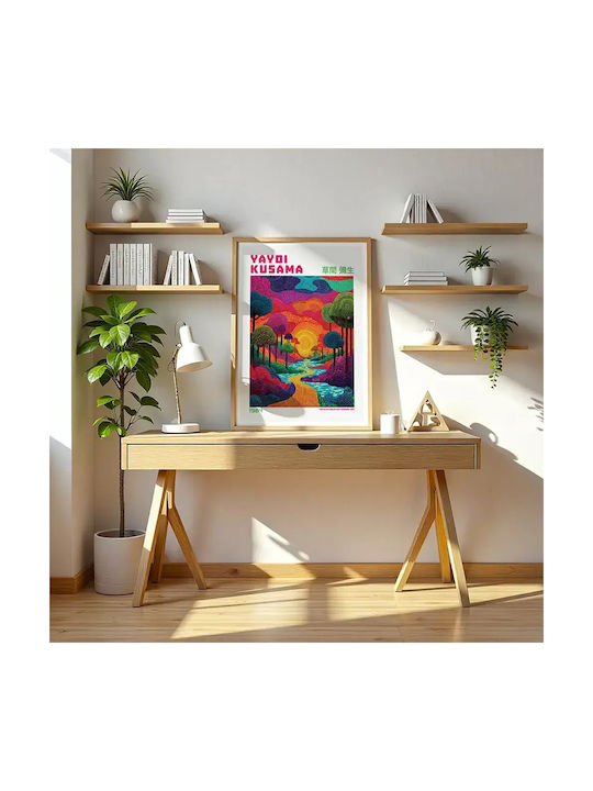 Poster Yayoi Kusama River Sunset Art334 60cm X 90cm Black Wooden Frame
