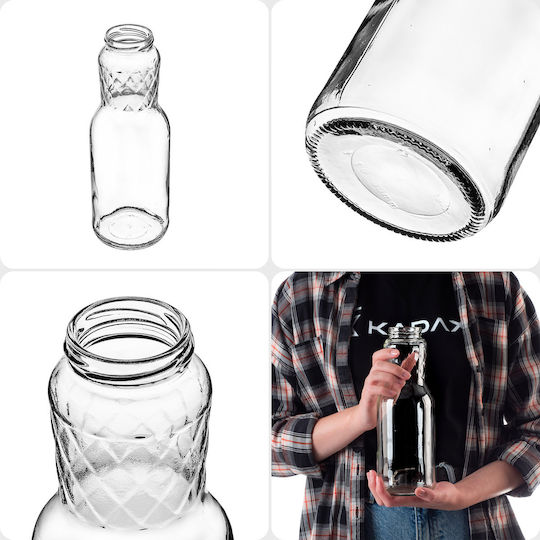 Glass Juice Bottle 1l + White Cap Fi53 1 Pc