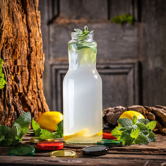 Sticle De Suc Din Sticlă 1l + Capace Roșii Fi53 3 Bucăți