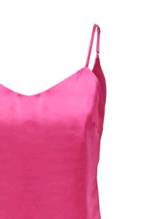 Women's Blouse Satin with Straps & V Neckline Fuchsia