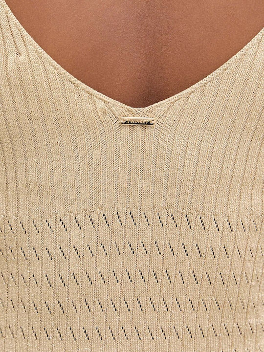 Summer Midi Evening Dress with Mesh Beige