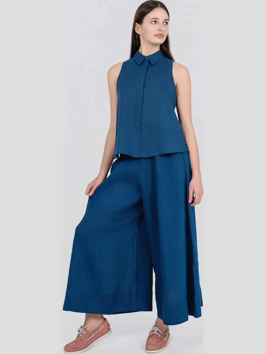 Damen Zip-Culottes mit Gummiband in Lose Passform Blau