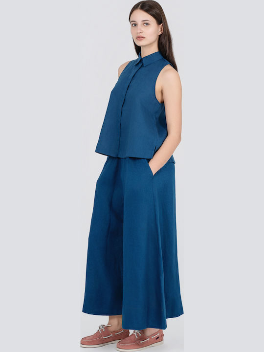 Damen Zip-Culottes mit Gummiband in Lose Passform Blau