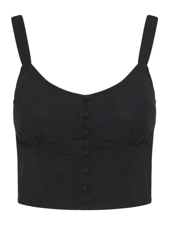 Women's Summer Crop Top Linen Black