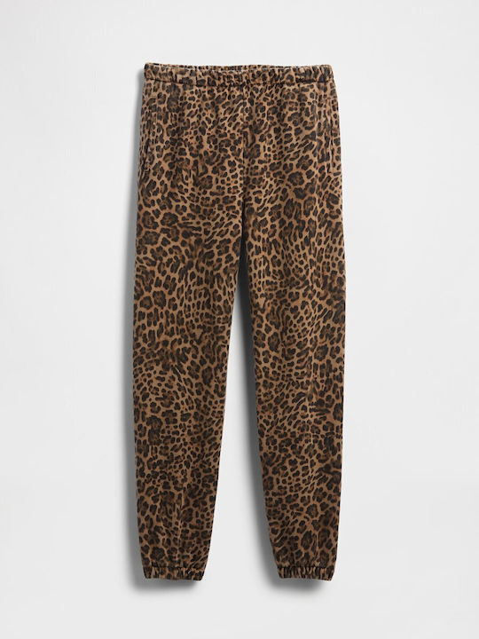 Παντελόνι Φόρμας με Λάστιχο Fleece Leopard Brown