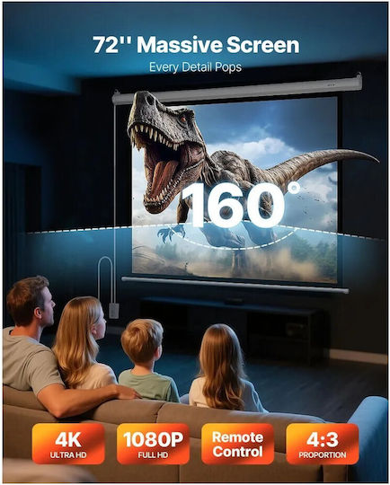 Vevor Electric Projection Screen for Projector for Wall/Ceiling with 4:3 Aspect Ratio / 72"