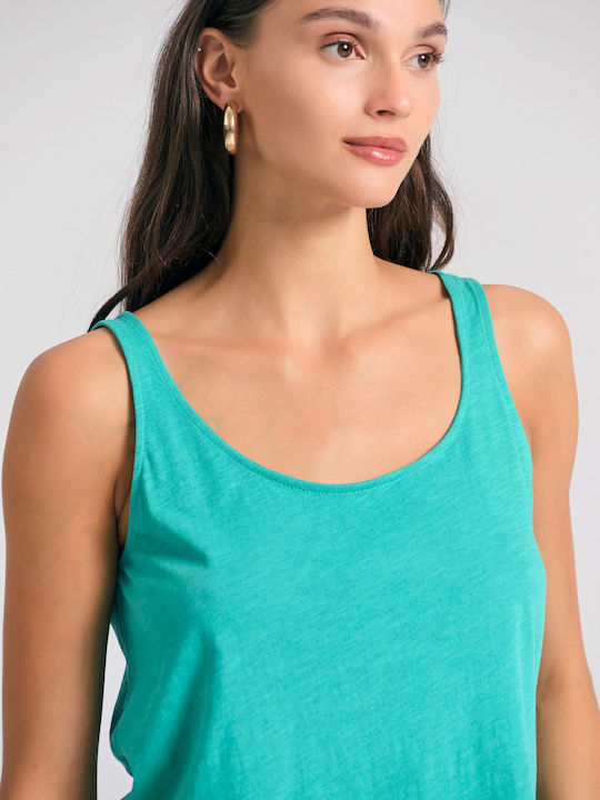 Damen Bluse Baumwolle Ärmellos Turquoise, Caribbean Green