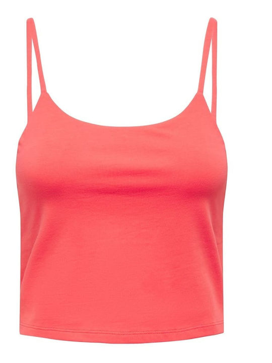 Γυναικείο Καλοκαιρινό Crop Top Βαμβακερό με Τιράντες Hot Coral
