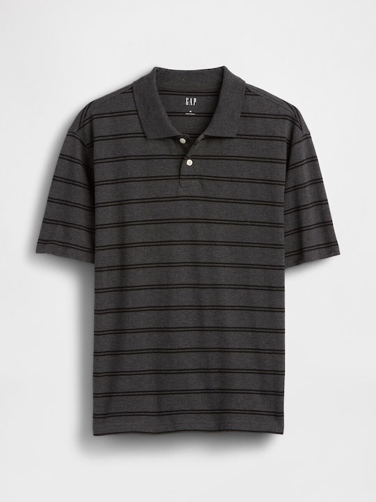 Polo Herrenbluse Kurzarm Grau/Schwarz Streifen