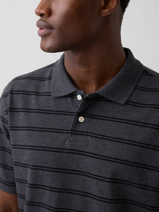 Polo Herrenbluse Kurzarm Grau/Schwarz Streifen