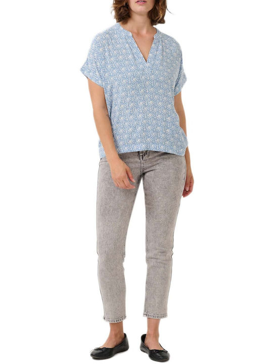 Kaffe Women's Blouse with V-Neckline Light Blue