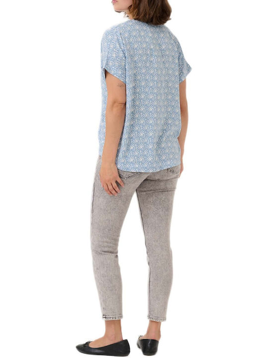Women's Blouse with V-Neckline Light Blue