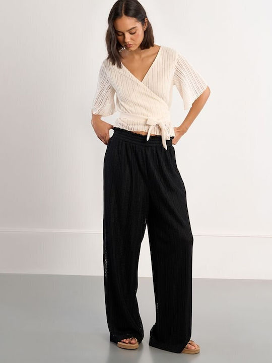 Damen Stoffhose in Breit Bein Stil Schwarz