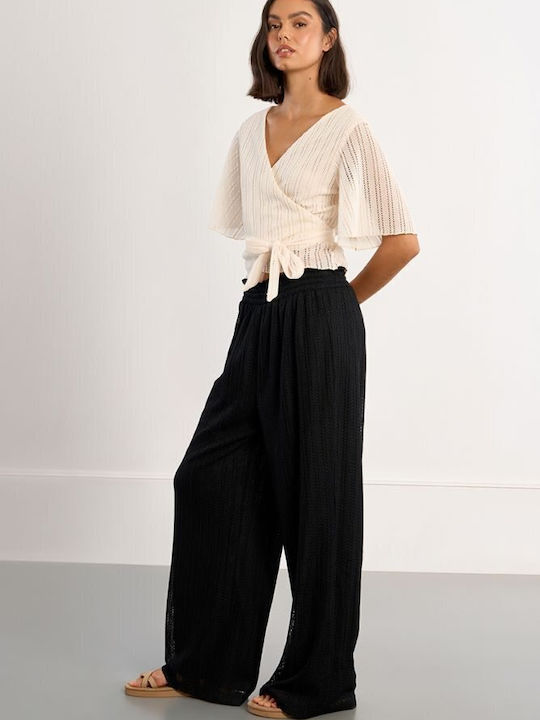 Damen Stoffhose in Breit Bein Stil Schwarz