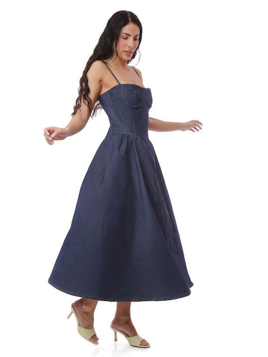 Sommer Midi Damenkleid Denim Dunkelblau