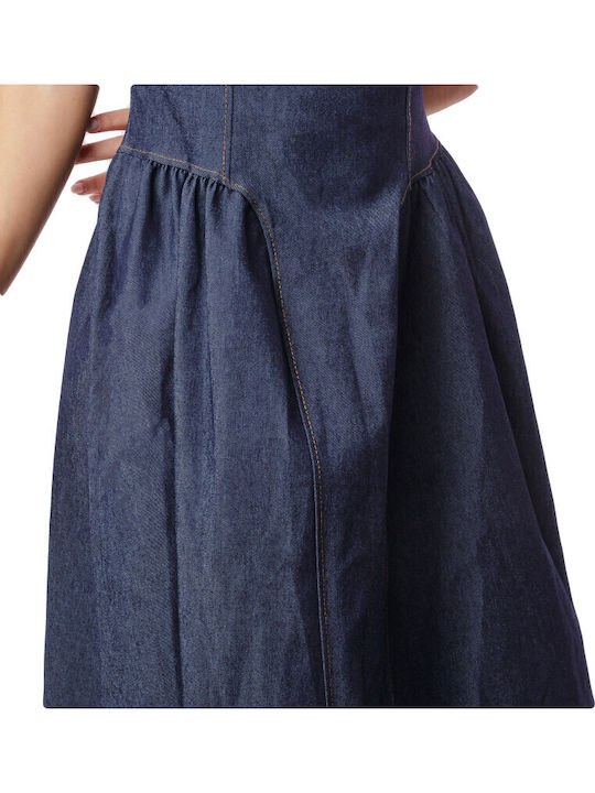 Sommer Midi Damenkleid Denim Dunkelblau