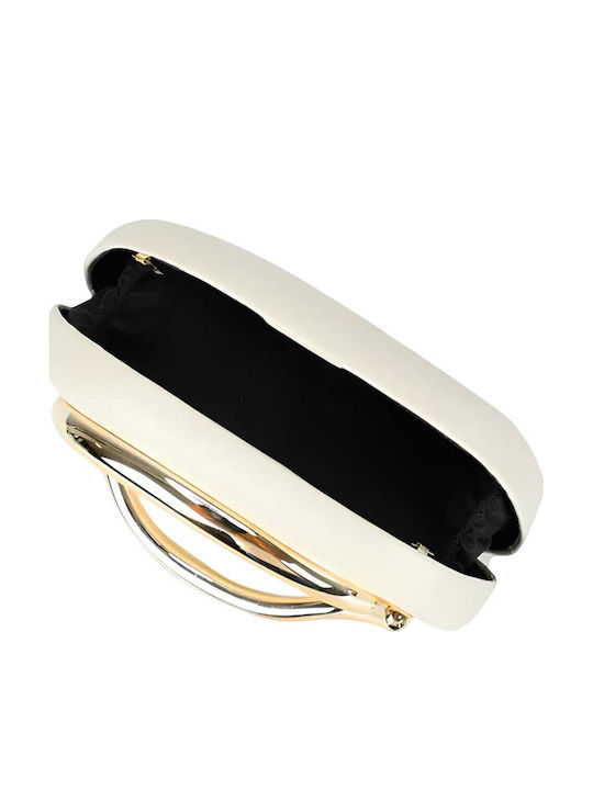 Clutch Rigid Oval cu Mâner Metalic Lanț de Umar Detasabil Bej pentru Femei Gallantry