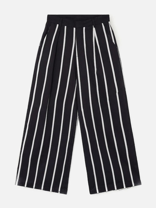 Women's High Rise Cotton Pantaloons in Wide Leg Style Black