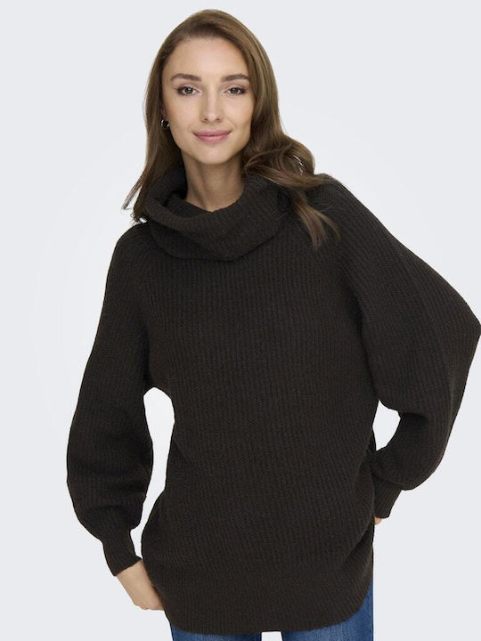 Life Women's Long Sleeve Sweater Turtleneck Dark Brown