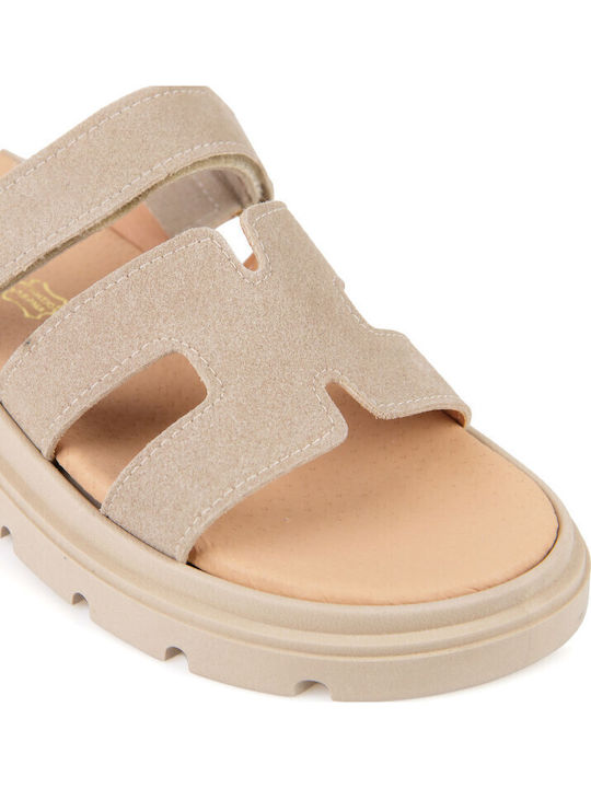 Leather Women's Flat Sandals Flatforms Brown