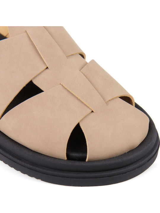 Кожени Дамски Сандали Flatforms Кафяви