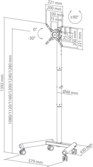 Sbox Mobile Mount Βάση Τηλεόρασης Δαπέδου έως 50" και 20kg Μαύρο