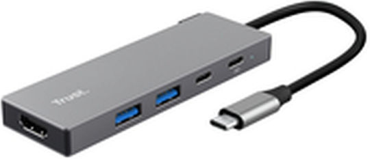 Trust Hub 4 Porturi cu Conectare USB-C / USB-A Gri